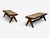 Pierre Jeanneret, French Mid-Century Modern, Three Seat Benches, Teak, Cane, Chandigarh, India c. 1960s Original pair of...
