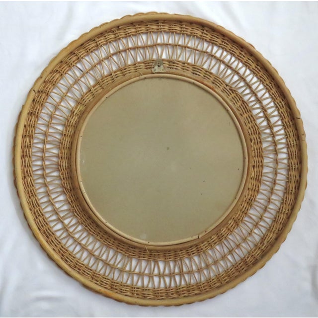 Mid-Century Modern 23.5" Round Natural Wicker Wall Mirror For Sale - Image 3 of 3