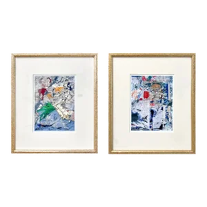 Abstract Fiji Silk Print by Patricia Wilder Titled Vestege & DIalogue, a Pair