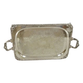Vintage English Victorian Twin Handle Silver Plated Bar Serving Platter Tray For Sale