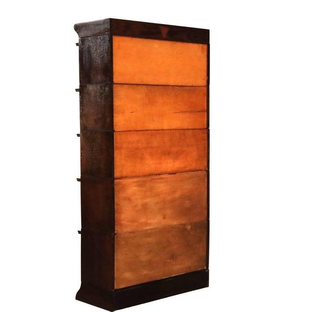 Grand Rapids Arts & Crafts Oak Stack Barrister Bookcase With Leaded Glass C1910 For Sale - Image 10 of 12