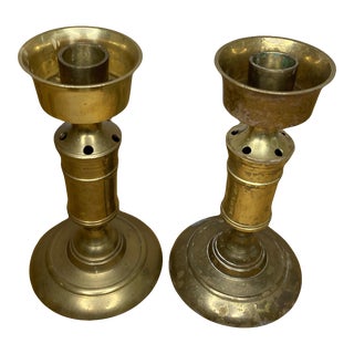 Vintage 1960s Solid Brass Candlesticks - a Pair For Sale