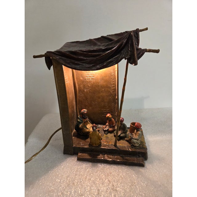 Early 20th Century Original Orientalist Austrian/ Vienna Cold Painted Bronze Lamp of a Classroom For Sale - Image 4 of 18