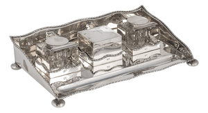 Antique 20th Century Edwardian Silver Inkwell Desk Set, Chester, 1908, Set of 4