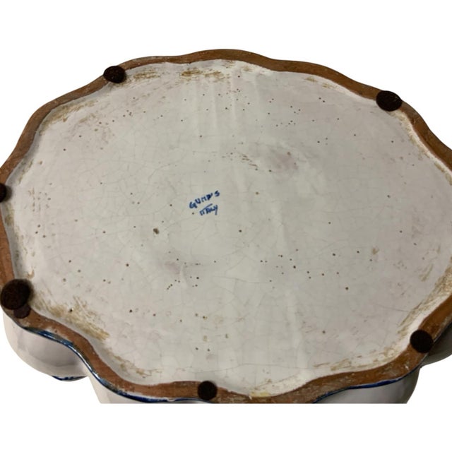 Vintage 3-Piece Italian Majolica Centerpiece Set for Gump's Blue & White Tulipiere, Platter & Matching Pair of Lidded Ginger Jars Italy 1970s-1980s For Sale - Image 11 of 12