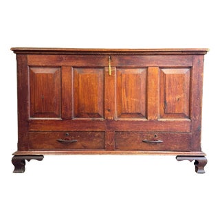 Large Antique 19th Century Oak Dark Wood Blanket Box Chest Coffer with Key Rustic Farmhouse For Sale