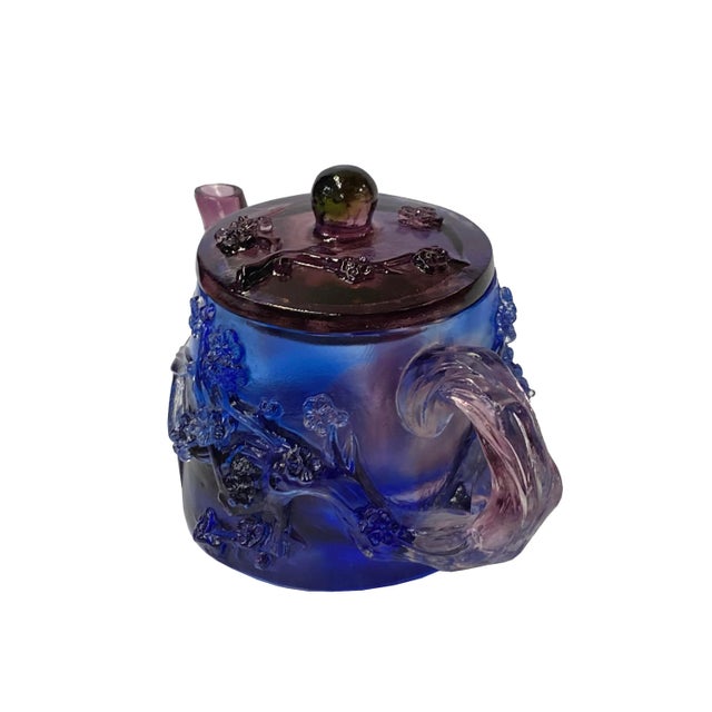 Figurative Crystal Glass Liuli Pate-De-Verre Multicolor Teapot Flower Display Figure For Sale - Image 3 of 6