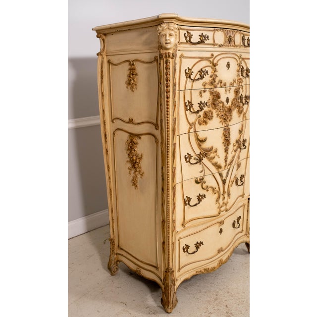 Antique 19th Century Cherub Carved Painted High Chest of Drawers For Sale - Image 12 of 18