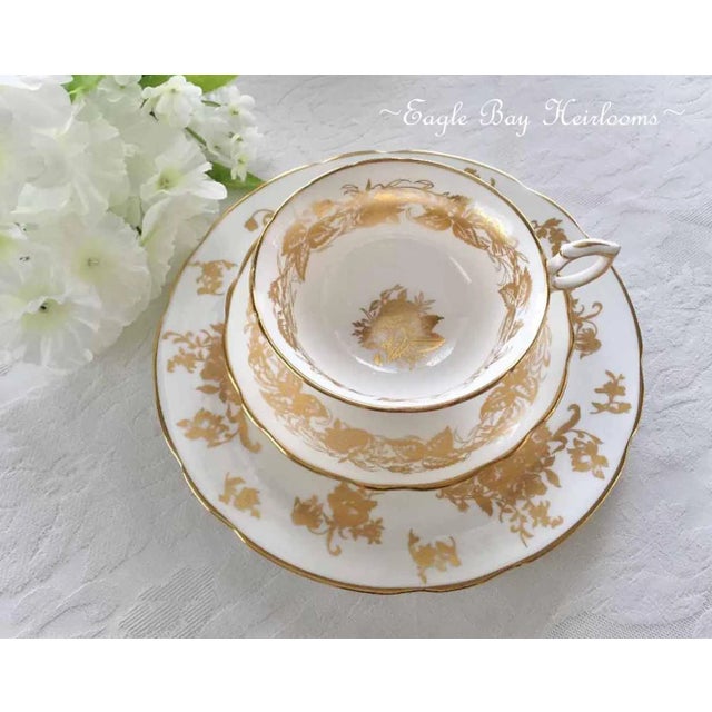 Ceramic 1930s Hammersley Rose Point White & Gold Bone China Teacup Trio Sets - Set for 2 For Sale - Image 7 of 13