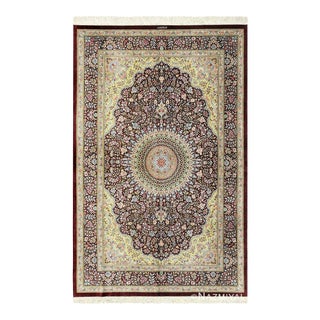 Nazmiyal Collection Fine Brown Silk Persian Qum Area Rug For Sale