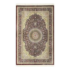 Nazmiyal Collection Fine Brown Silk Persian Qum Area Rug