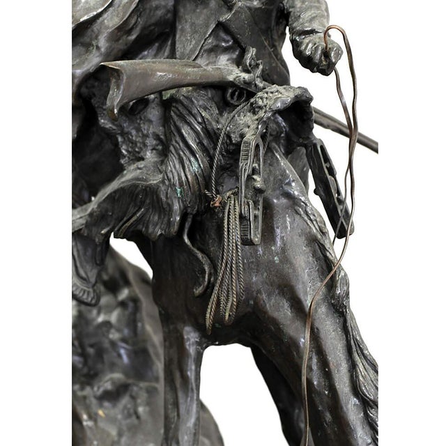 Bronze Buffalo Signal Sculpture After Frederic Remington on Marble Base For Sale - Image 12 of 13