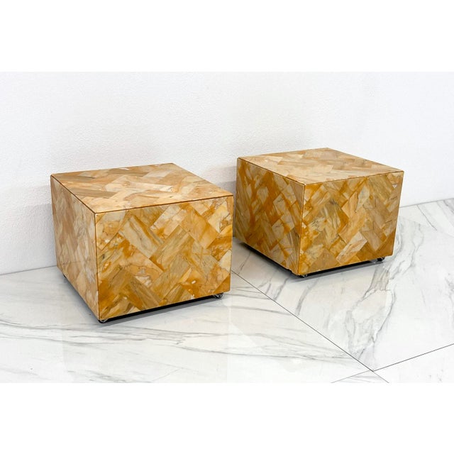 1970's Herringbone Onyx Pedestal Cocktail Tables, a Pair For Sale - Image 9 of 11