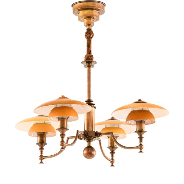 Ceiling Lamp in Brass and Glass from Lyfa, 1930s For Sale