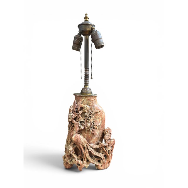 Chinese Antique Chinese Carved Soapstone Lamp For Sale - Image 3 of 7