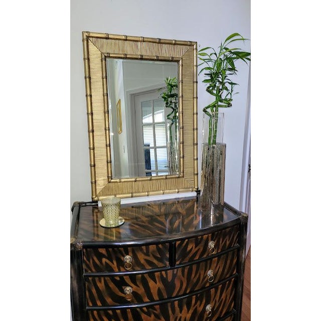 Mid-Century Modern Vintage Bamboo Wall Mirror, Matte Gold Finish, Hollywood Regency Style, Beveled Glass For Sale - Image 3 of 5