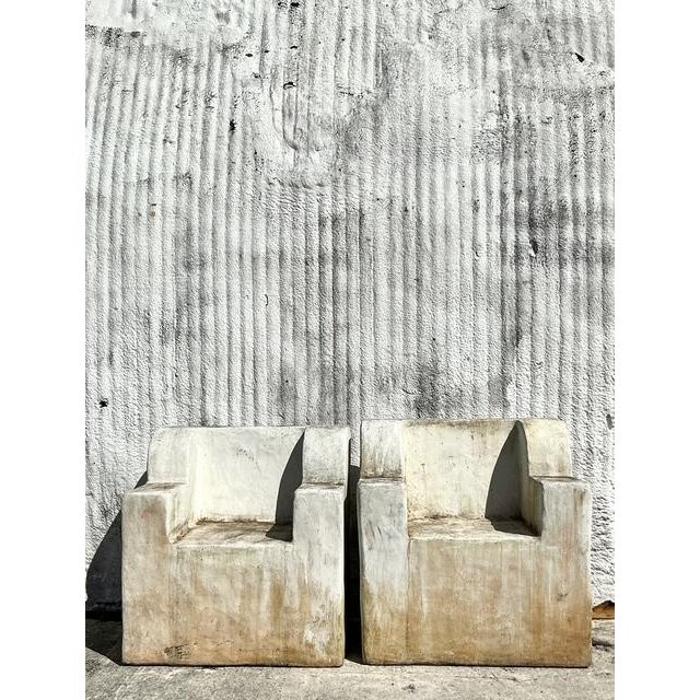 Vintage Boho Monumental Cast Concrete Over Fiberglass Chairs - Set of 2 For Sale - Image 9 of 10