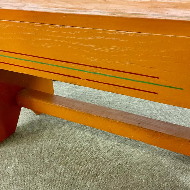 1970s Vintage Arts & Crafts Farmhouse Folk Art Painted Pine Bench For Sale - Image 10 of 11