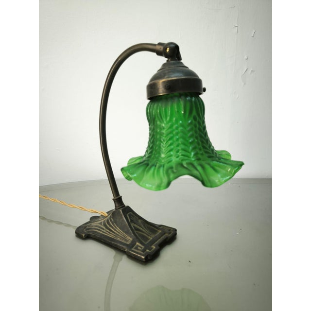 Mid-Century Modern Brass Table Lamp with Green Glass, 1960s For Sale - Image 3 of 8