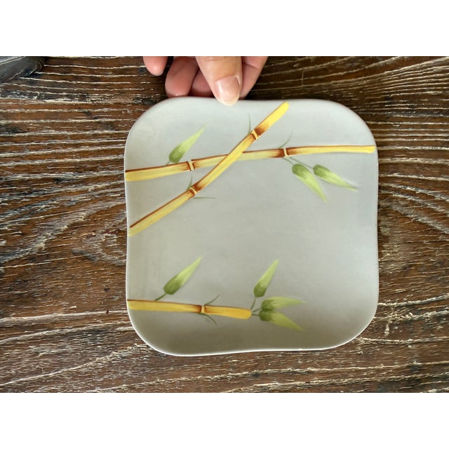 Mid 20th Century Weil Ware California 5.75 Inch Square Plates Hand Decorated Bamboo Pottery - Set of 6 For Sale - Image 11 of 11