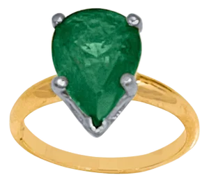 3 Carat Pear Cut Natural Emerald Ring 14 Karat Yellow & White Gold, Size 5.25
