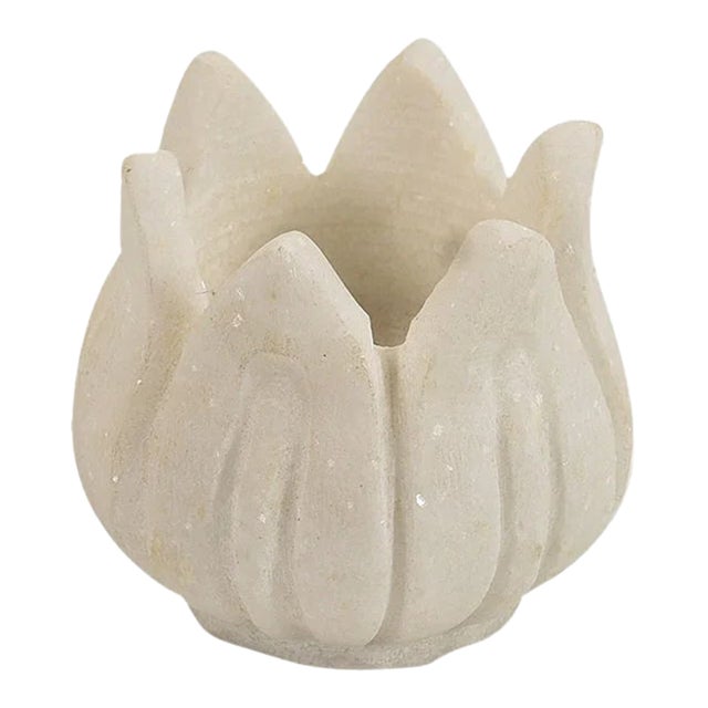 White Marble Lotus Candle Holder | Hand Carved Stone Tealight Stand for Zen Home Decor | Small Spiritual Meditation Gift | Boho Table Accent For Sale