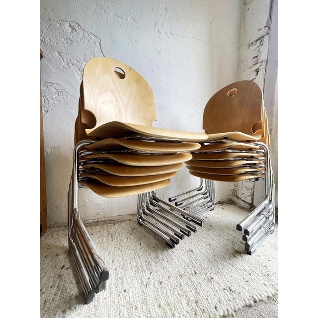 Mid-Century Modern Stacking Chair in Bentwood and Chrome, France, 1980s For Sale - Image 8 of 13