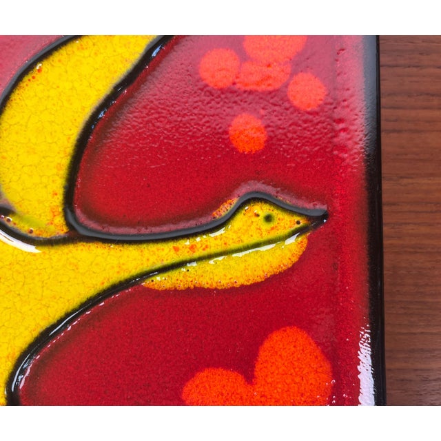 Ceramic Mid-Century Modern West German Pottery WGP Wall Plate with Red and Yellow Bird Decor, 1970s, 1960s For Sale - Image 7 of 15