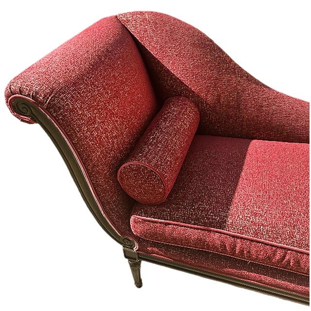 Ruby Red Antique Chaise Longue With Garment-Colored Fabric Upholstery For Sale - Image 8 of 10