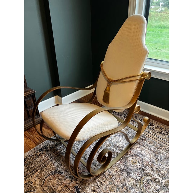 Vintage Hollywood Regency Gilt Metal Ribbon Rocking Chair For Sale - Image 4 of 17