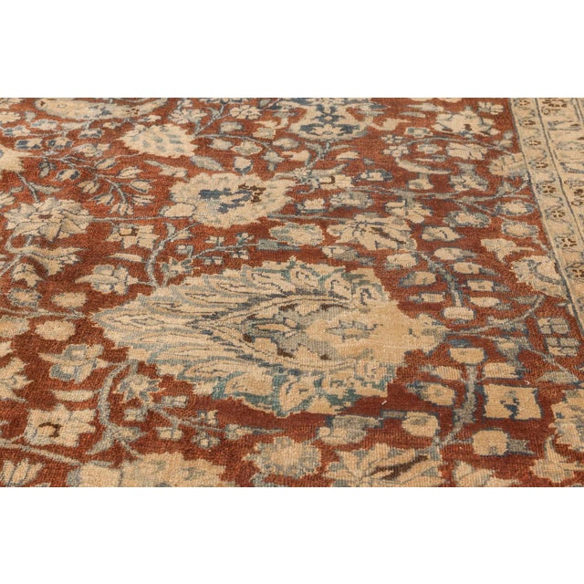 Persian Antique Persian Tabriz Brown, Blue Handmade Wool Rug For Sale - Image 3 of 5