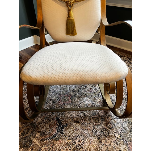 Metal Vintage Hollywood Regency Gilt Metal Ribbon Rocking Chair For Sale - Image 7 of 17