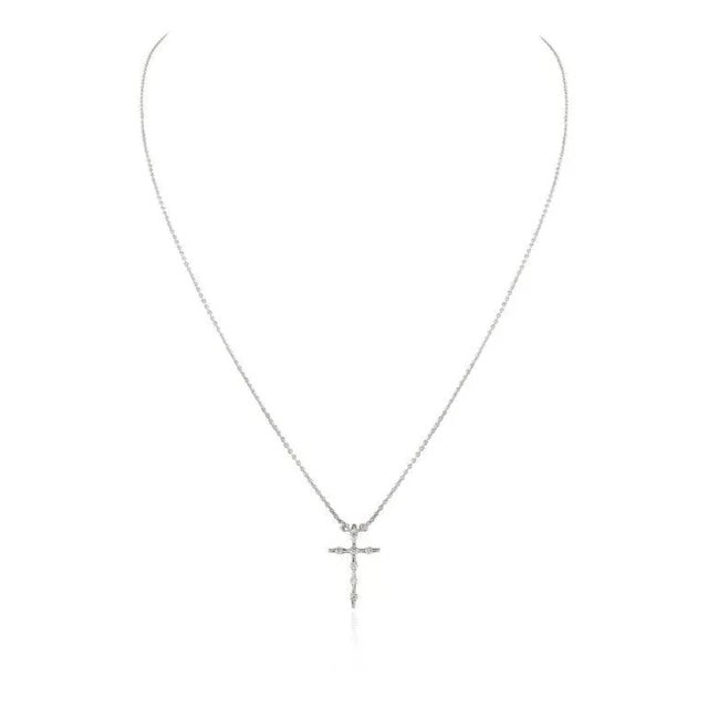 Art Deco 18k Solid Gold Diamond Cross Pendant Necklace Christmas Gift for Mom For Sale - Image 3 of 10