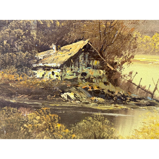 Late 20th Century Alpine Mountain Lake Landscape Original Oil Painting, Vintage For Sale - Image 5 of 12