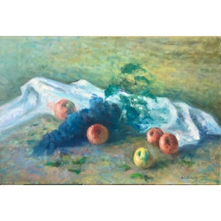 William Schultz, American Impressionist Fruits Oil Painting Vivid Apples and Grapes For Sale