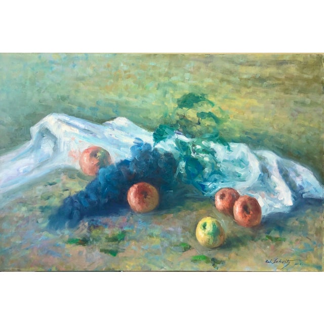 William Schultz, American Impressionist Fruits Oil Painting Vivid Apples and Grapes For Sale