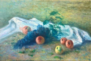 William Schultz, American Impressionist Fruits Oil Painting Vivid Apples and Grapes