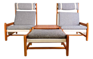 Vintage Chairs with Connecting Table & Ottoman by Niels Eilersen, Set of 4