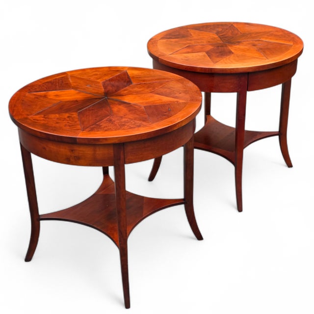 Niermann Weeks Niermann Weeks Round Parquet Side Tables - Set of 2 For Sale - Image 4 of 15