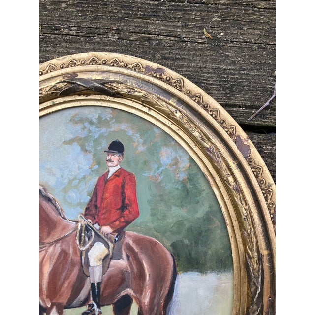 2020s Contemporary Original Equestrian Stephen Heigh Painting “Early Morning Horse & Hound” Antique Gilt Wood Oval Frame For Sale - Image 5 of 7