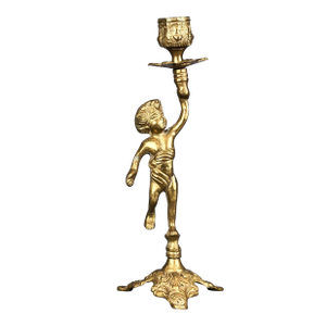 Vintage Italian Brass Cherub Candlestick Holder