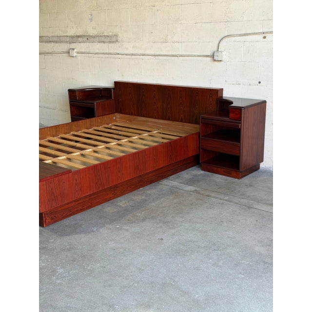 Wood Skovby Queen Platform Bed Frame With Integrated Nightstands Rosewood Denmark 1970s For Sale - Image 7 of 15