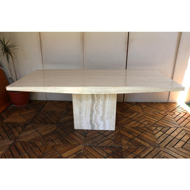 1980s Mid-Century Italian Postmodern Beige Marble Dining Table For Sale - Image 4 of 18