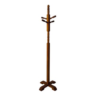 1970s Vintage Turned Wood Coat Rack Stand For Sale