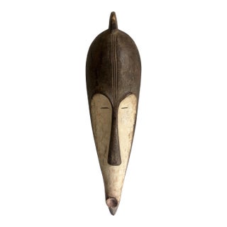 Vintage African Fang Elongated Face Wooden Mask Gabon 22" H For Sale