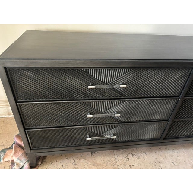 Modern Vanguard Modern Charcoal Textured Three-Drawer Console Credenza For Sale - Image 3 of 12