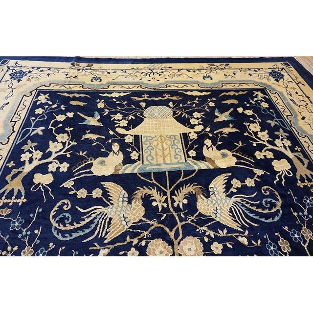 1920s 1920s Blue Traditional Scene Pictorial Animal Antique Chinese Peking Wool Rug For Sale - Image 5 of 10