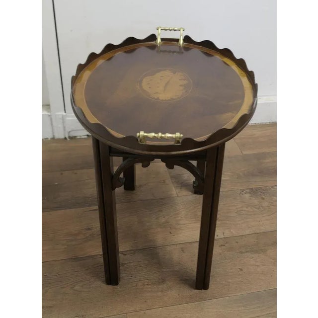Georgian Style Inlaid Butlers Tray on Stand, 1890s, Set of 2 For Sale - Image 3 of 9