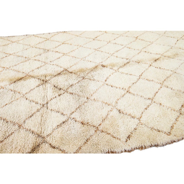 Beige Beige Vintage Moroccan Handmade Tribal Wool Rug For Sale - Image 8 of 12