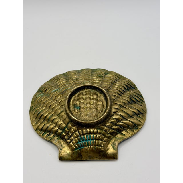 Vintage Brass Seashell Catchall Dish – Coastal Shell Trinket Tray For Sale - Image 4 of 5